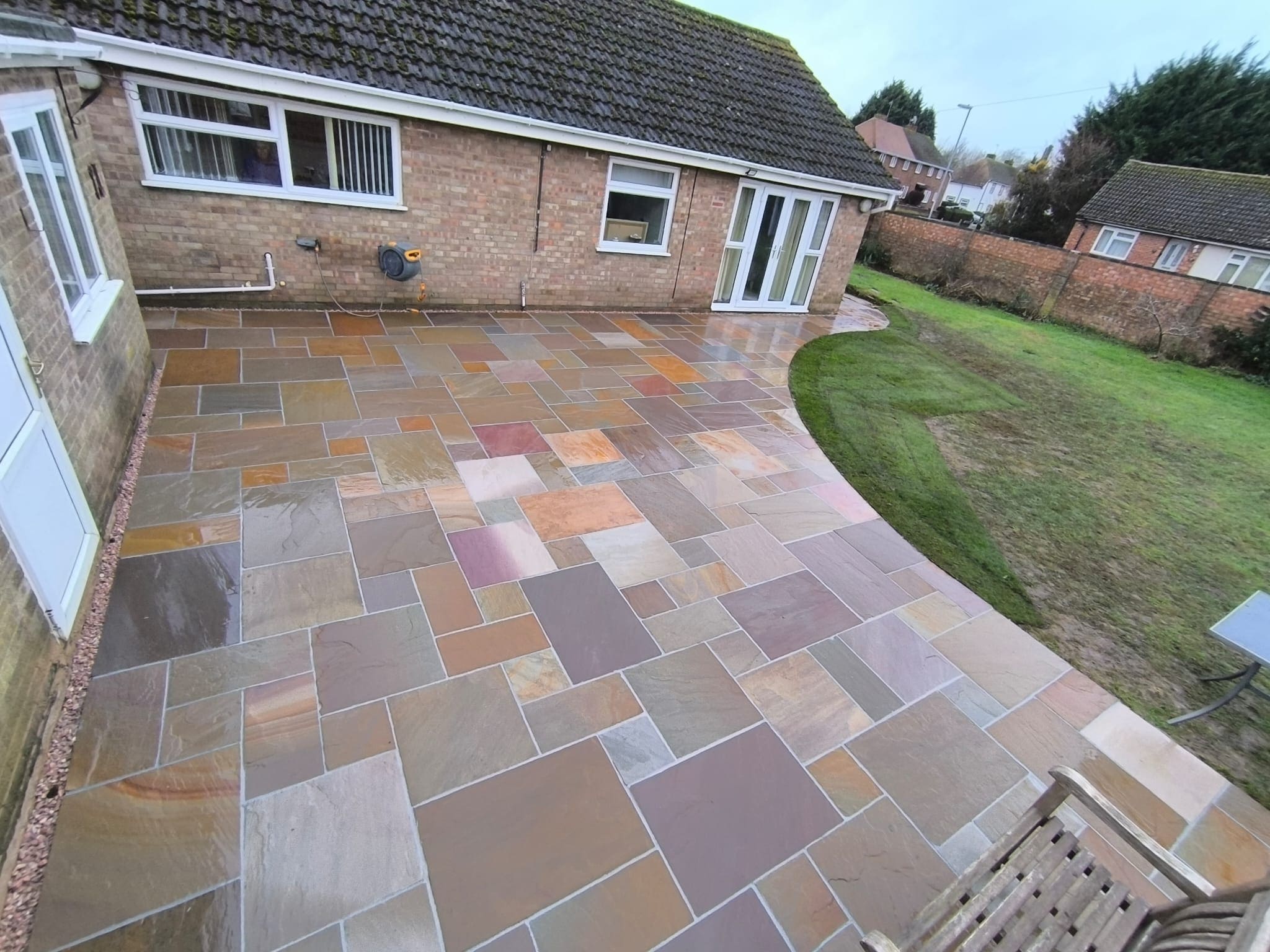 Green Room Gardens - multi-coloured Indian sandstone patio